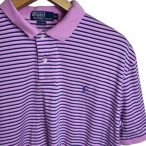 Polo‎ by Ralph Lauren XL Striped Pink & Navy Blue Cotton Polo Shirt Soft Vents